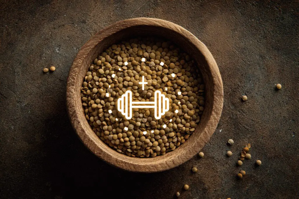 A bowl of lentils with protein and fiber icons answering are lentils good for weight loss