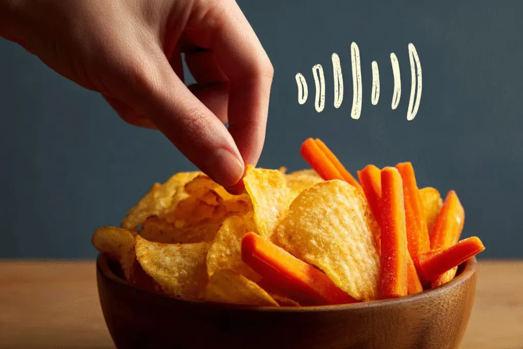 A hand choosing a carrot stick over a chip a guide for are carrots good for weight loss