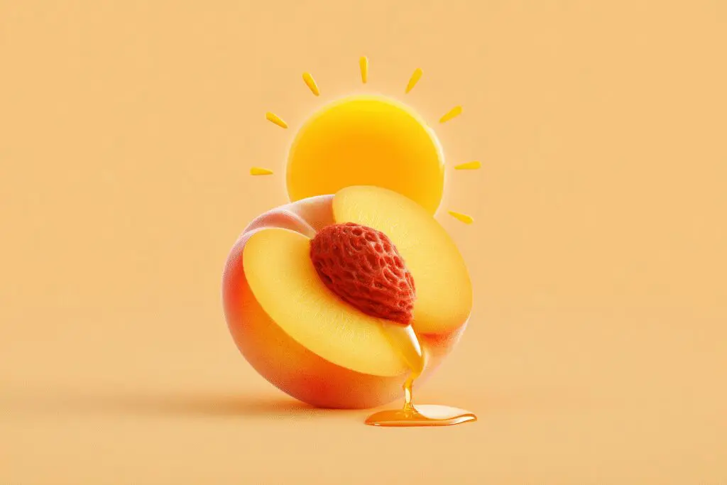 A juicy peach with a sun rising behind it a visual for are peaches good for weight loss