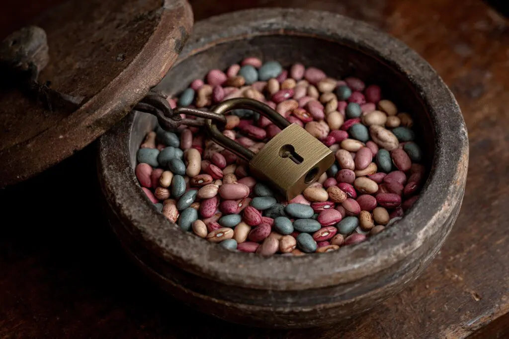 A locked bowl of beans representing being full a metaphor for are beans good for weight loss