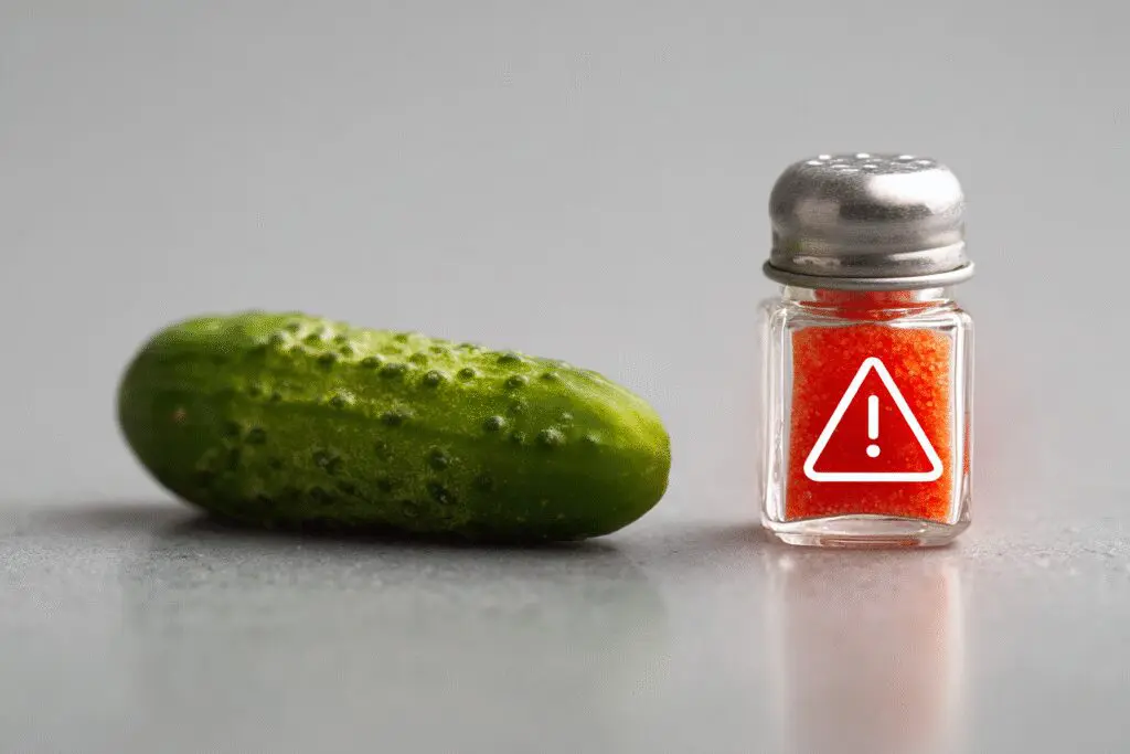 A pickle with a caution symbol over a salt shaker explaining if are pickles good for weight loss