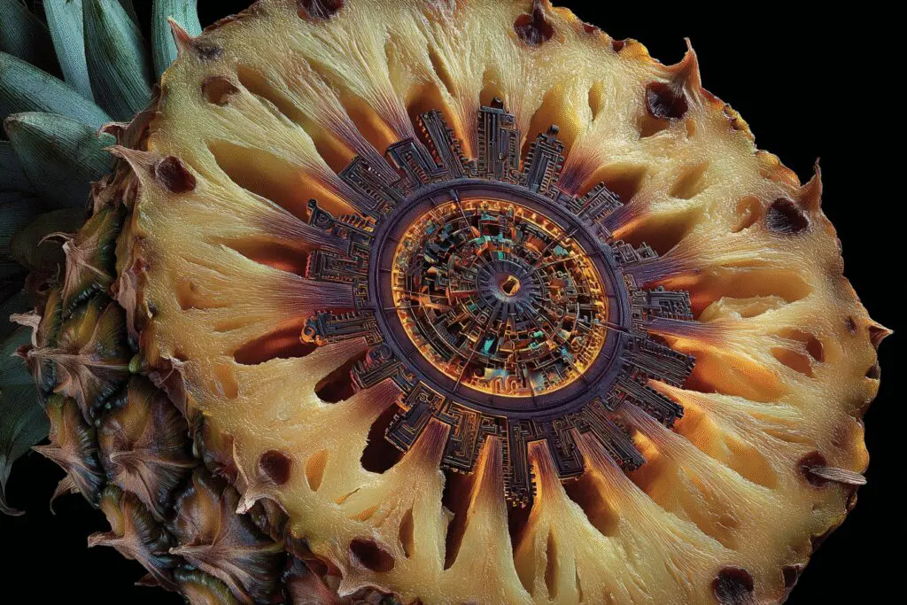 A pineapple slice with a turning gear in its core explaining if is pineapple good for weight loss