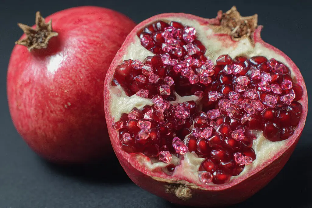 A pomegranate with glowing ruby seeds illustrating if is pomegranate good for weight loss