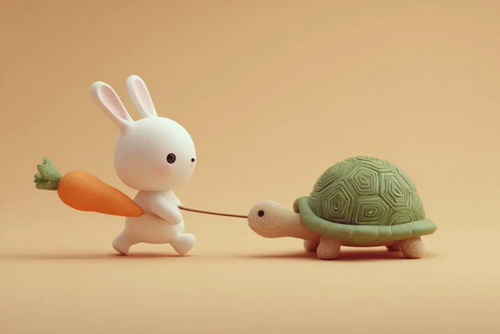 A rabbit holding a carrot easily wins a race illustrating the answer to the FAQ on are carrots good for weight loss A rabbit holding a carrot easily wins a race illustrating the answer to the FAQ on are carrots good for weight loss
