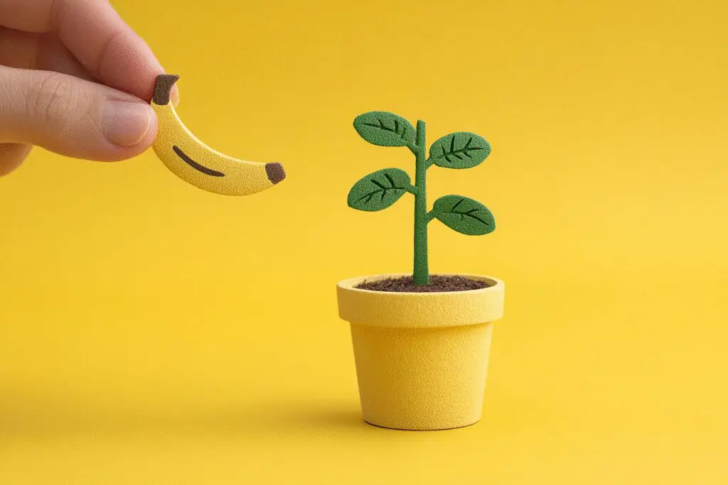 A wilted plant being revived by a banana answering the FAQ on are bananas good for weight loss A wilted plant being revived by a banana answering the FAQ on are bananas good for weight loss