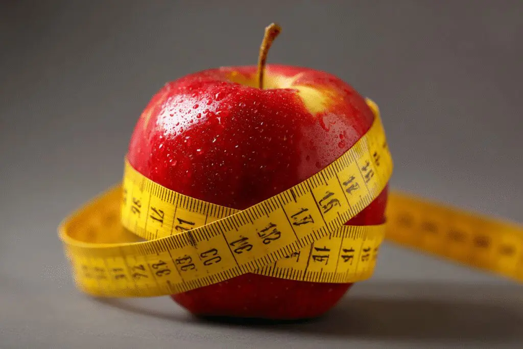 An apple with a measuring tape as a belt a metaphor for are apples good for weight loss