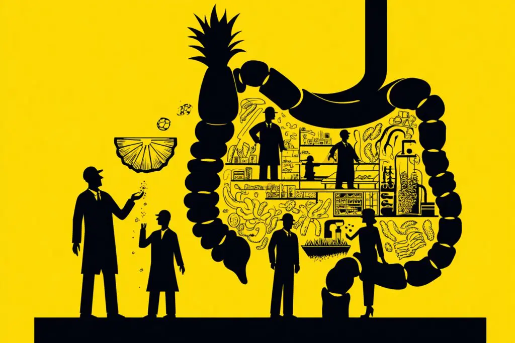 Enzyme workers in a stomach being helped by pineapple a metaphor for the FAQ on is pineapple good for weight loss Enzyme workers in a stomach being helped by pineapple a metaphor for the FAQ on is pineapple good for weight loss