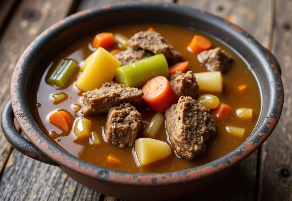 a bowl of healthy lamb and vegetable stew showing how a lean cut of lamb can be incorporated into a balanced portion-controlled weight loss meal
