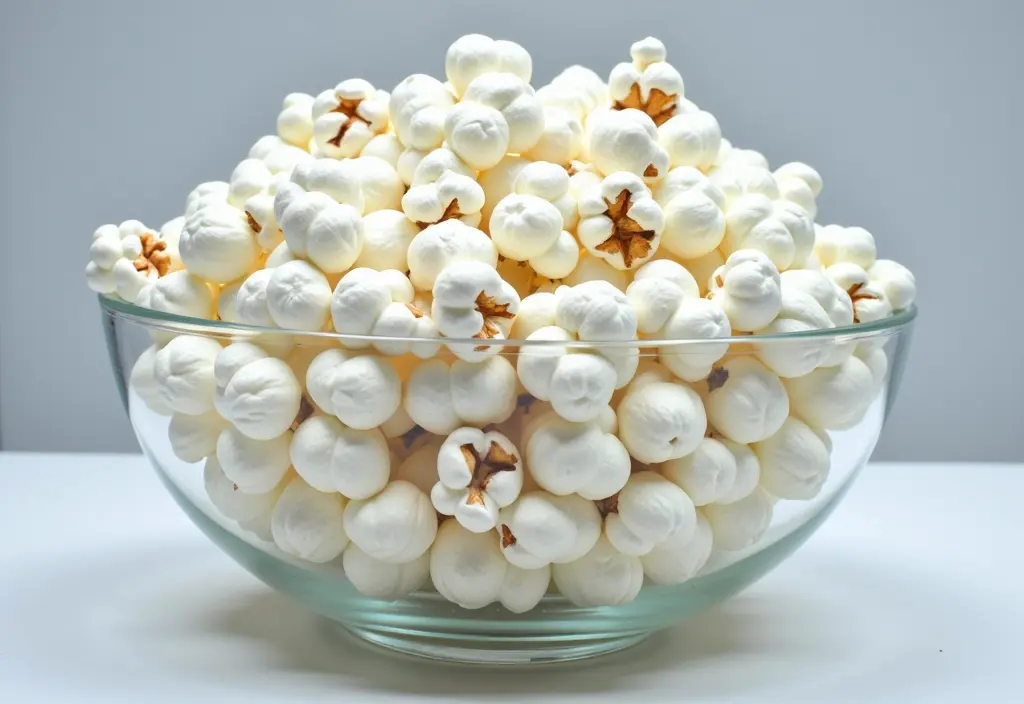 a clean bowl of air-popped popcorn highlighting it as a high-fiber low-calorie snack choice for weight loss when prepared without oil or butter