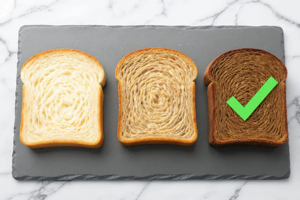 a comparison of white whole wheat and rye bread indicating that denser high-fiber breads are a better choice for weight loss