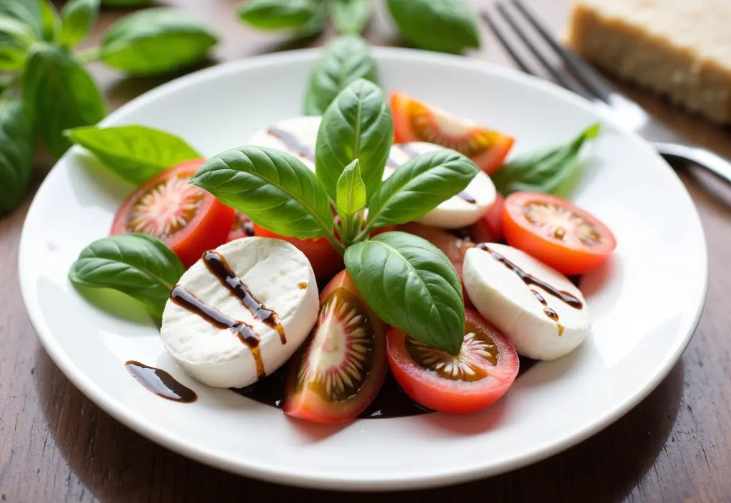 a fresh caprese salad with mozzarella tomatoes and basil showcasing a light portion-controlled way to enjoy cheese for weight loss