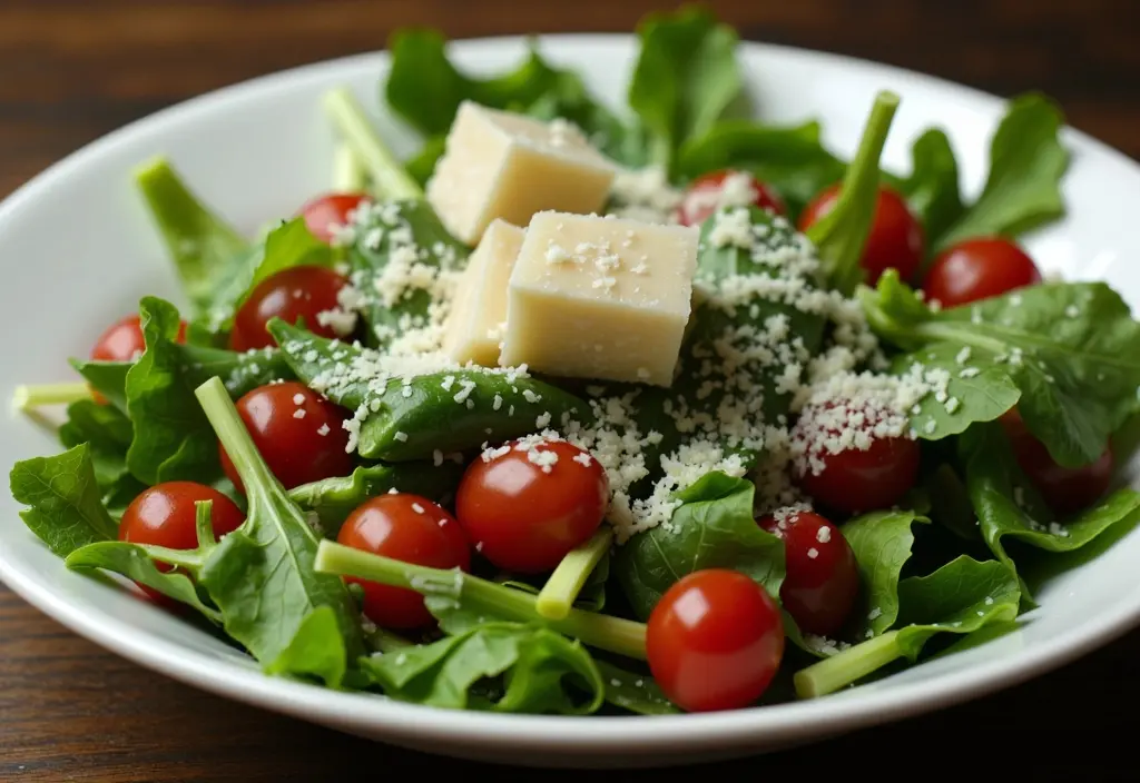a healthy salad with a light sprinkling of cheese illustrating how to use it in moderation for flavor in a weight loss diet