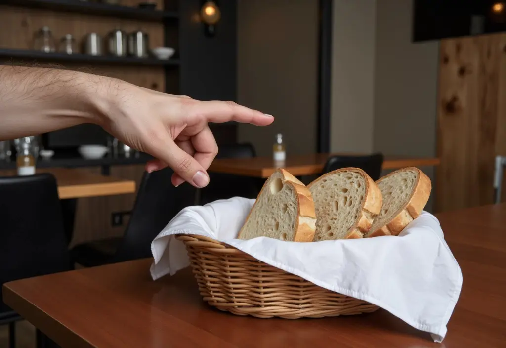 a person refusing a bread basket illustrating the choice to avoid excess carbs like sourdough bread for weight loss