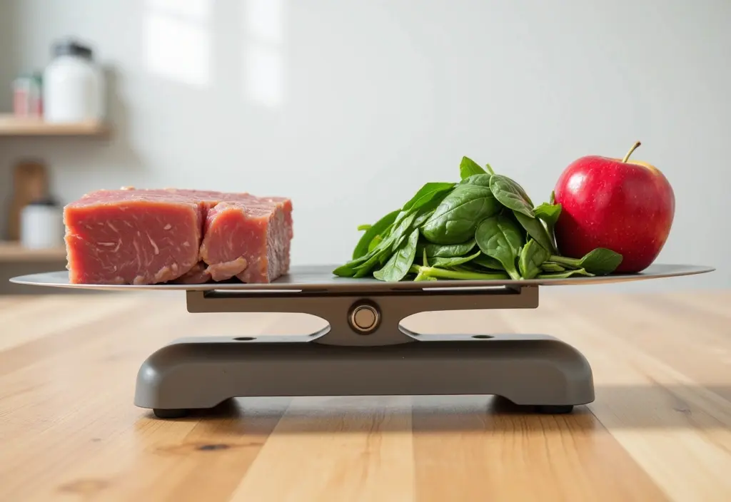 a photograph of a scale comparing corned beef with healthy options emphasizing that it is not an ideal choice for weight loss