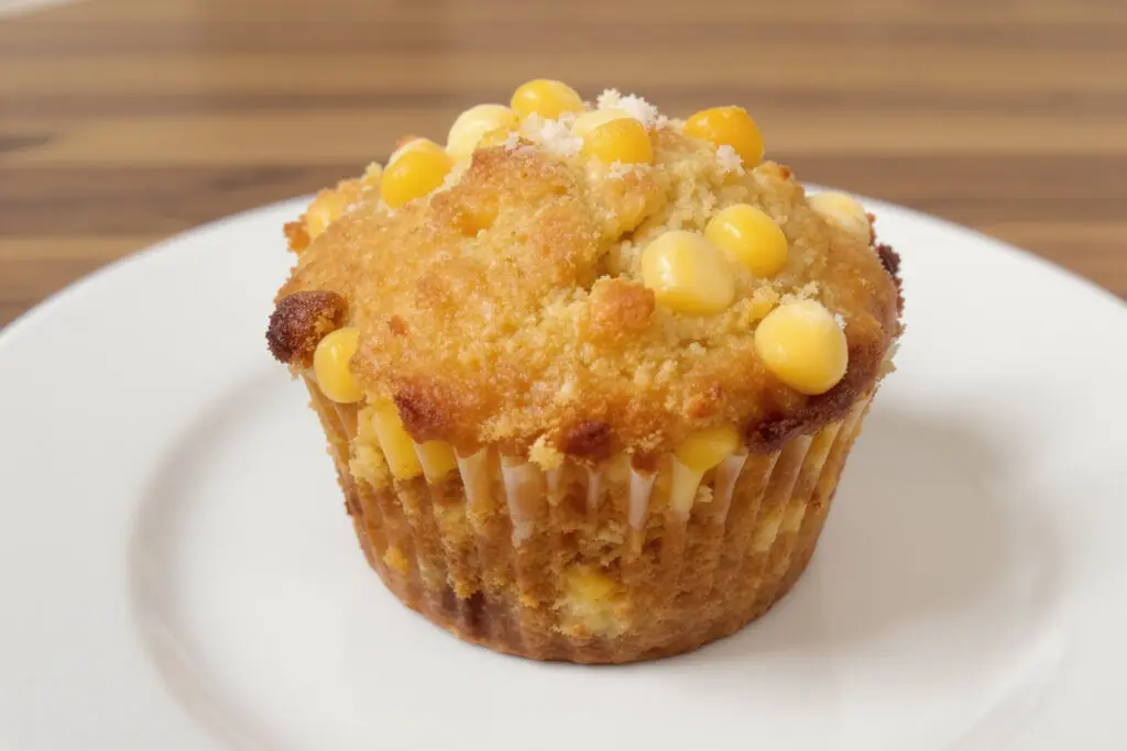 a single healthy cornbread muffin made with modified ingredients illustrating a lower-calorie portion-controlled version for a diet