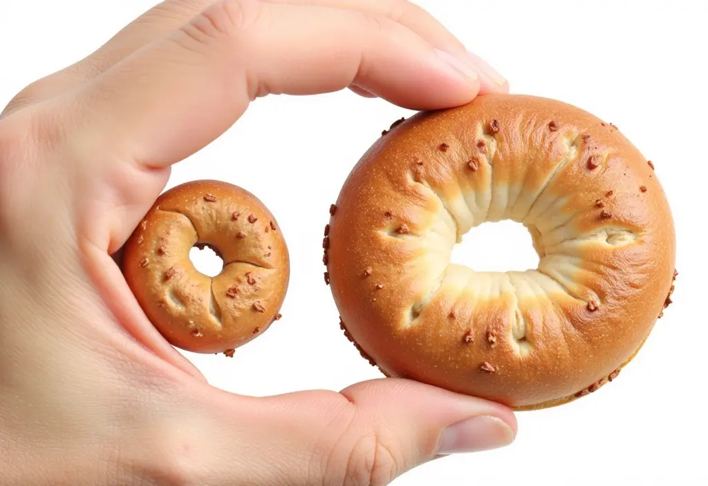 a size comparison between a mini bagel and a regular bagel demonstrating portion control as a strategy for weight loss