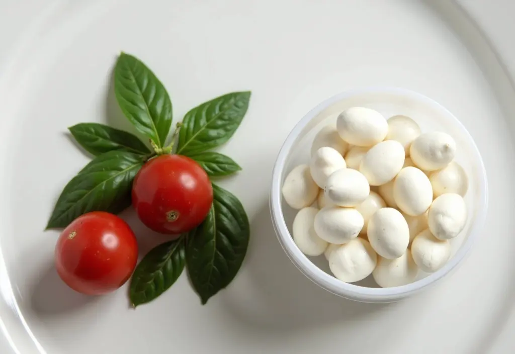 a snack pack of fresh mozzarella pearls with cherry tomatoes showcasing a convenient portion-controlled way to enjoy cheese