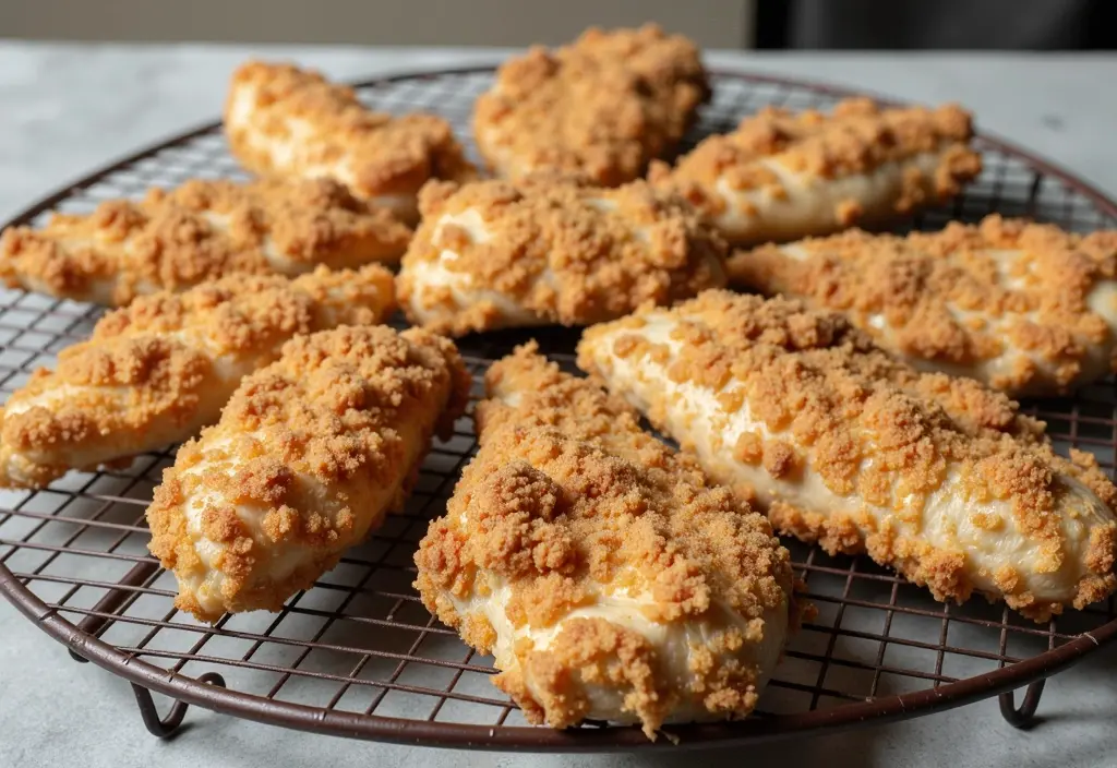 baked chicken tenders coated in almond flour illustrating its use as a low-carb high-protein alternative to traditional breadcrumbs