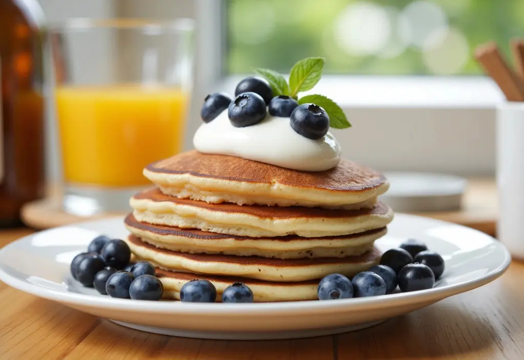 healthy low-carb pancakes made from almond flour and topped with berries showcasing it as a weight-loss-friendly alternative to traditional flour
