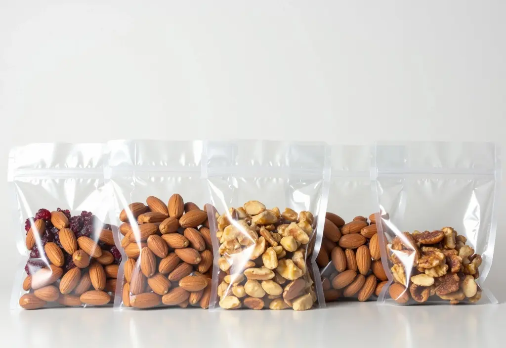 portion-controlled bags of homemade trail mix illustrating a smart strategy for including nuts in a weight loss diet without overeating