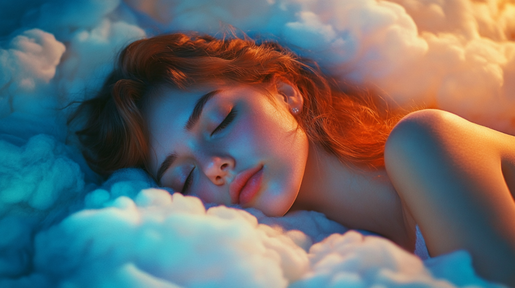 Woman sleeping peacefully highlights sleep quality benefits.