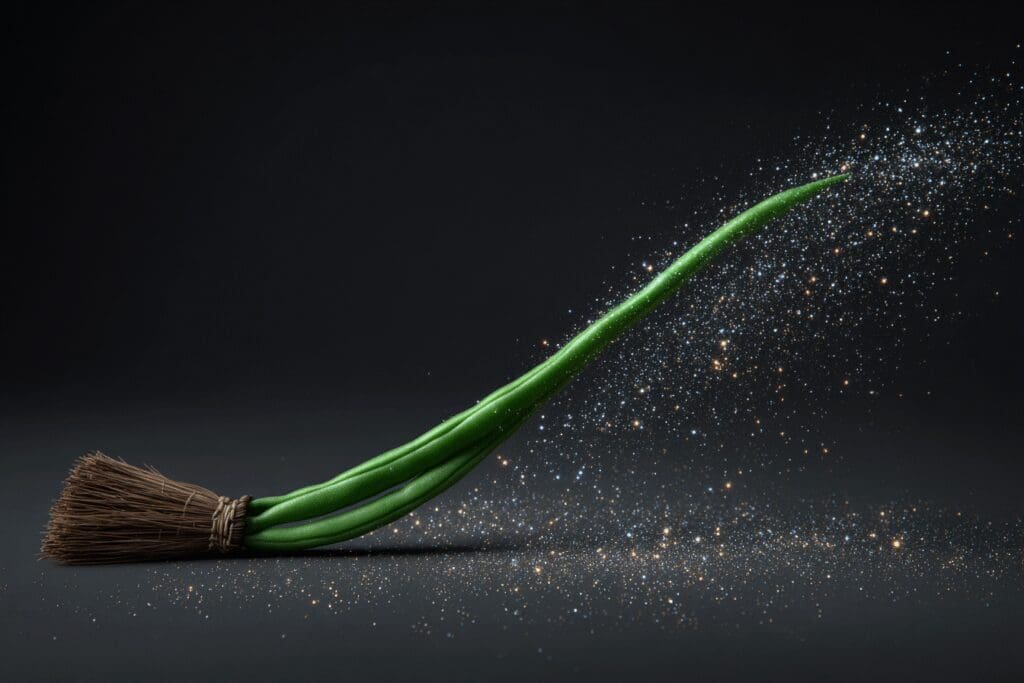 A green bean sweeping away crumbs a visual guide for the FAQ on are green beans good for weight loss
