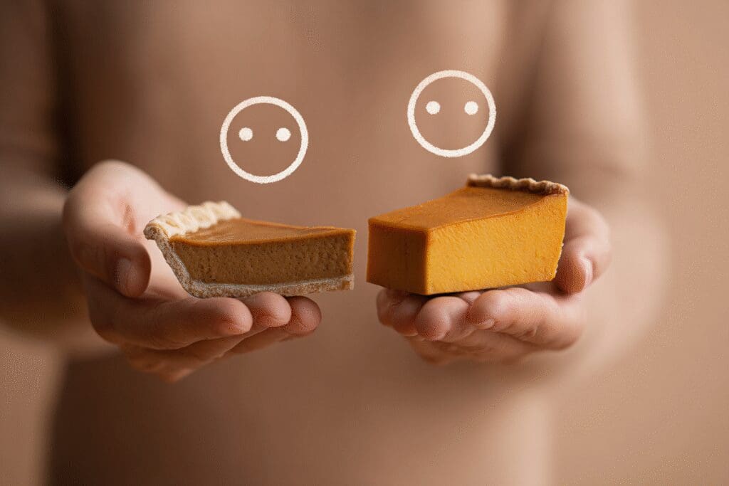 A person choosing butternut squash over pie illustrating the answer to the FAQ on is butternut squash good for weight loss
