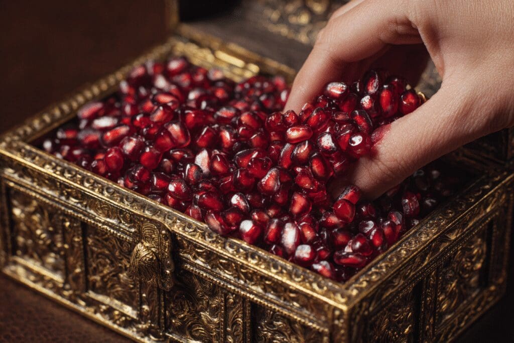 A treasure chest full of pomegranate seeds a metaphor for the FAQ on is pomegranate good for weight loss
