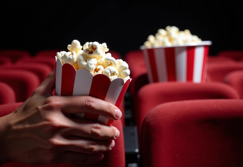 a person choosing a small bag of plain popcorn over a large buttery portion illustrating a smart low-calorie choice for weight loss
