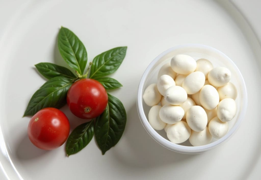 a snack pack of fresh mozzarella pearls with cherry tomatoes showcasing a convenient portion-controlled way to enjoy cheese