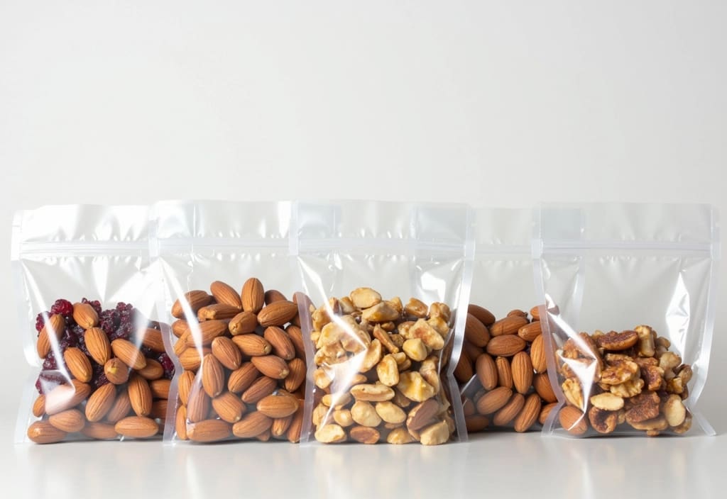 portion-controlled bags of homemade trail mix illustrating a smart strategy for including nuts in a weight loss diet without overeating
